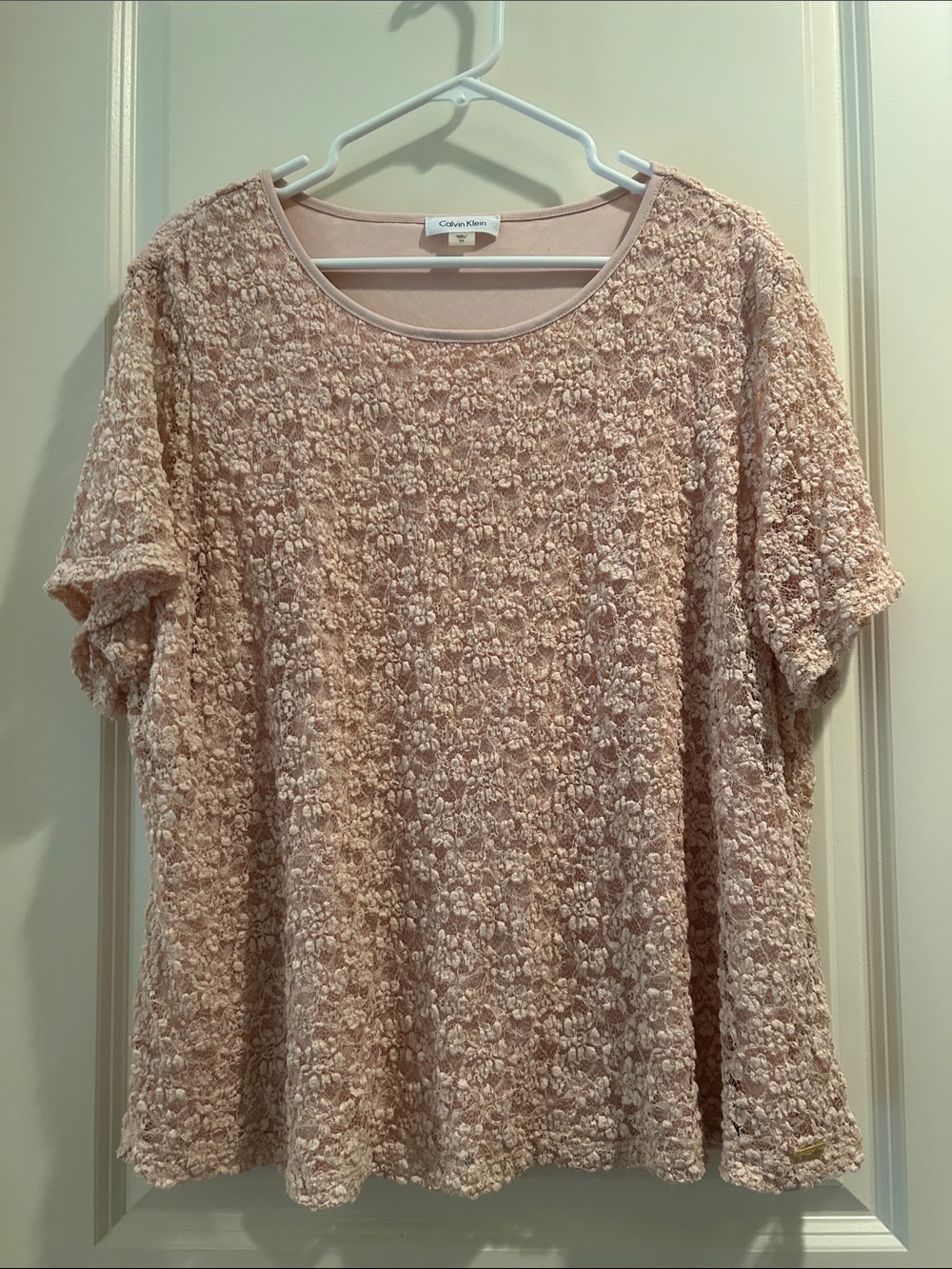 Calvin Klein lace popcorn boxy top short sleeves lined plus size 2X soft pink